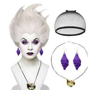 Wiggy Mermaid Sea Witch Wig+Shell Necklace+Earrings Accessories